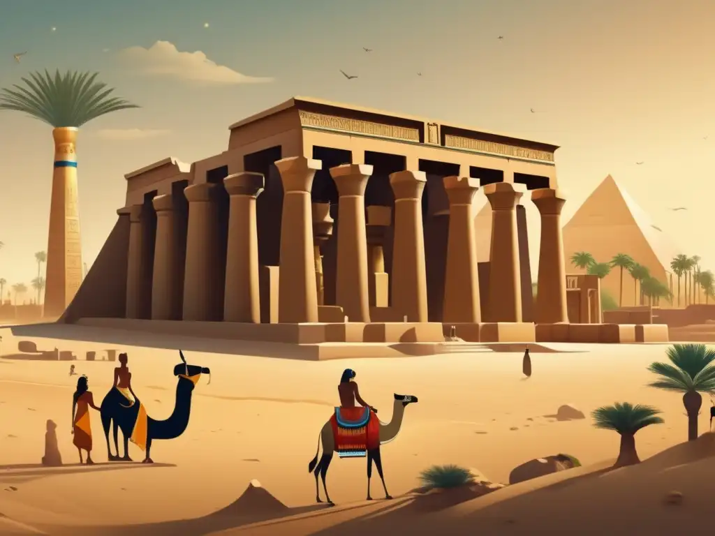 La majestuosidad y detallada arquitectura religiosa en el Imperio Nuevo de Egipto, con enfoque en el famoso templo de Karnak