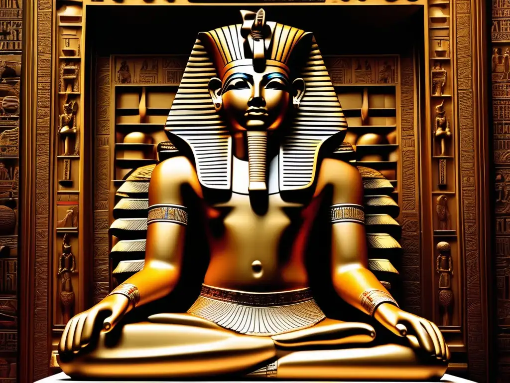 La majestuosidad de un faraón egipcio en una escultura de piedra antigua