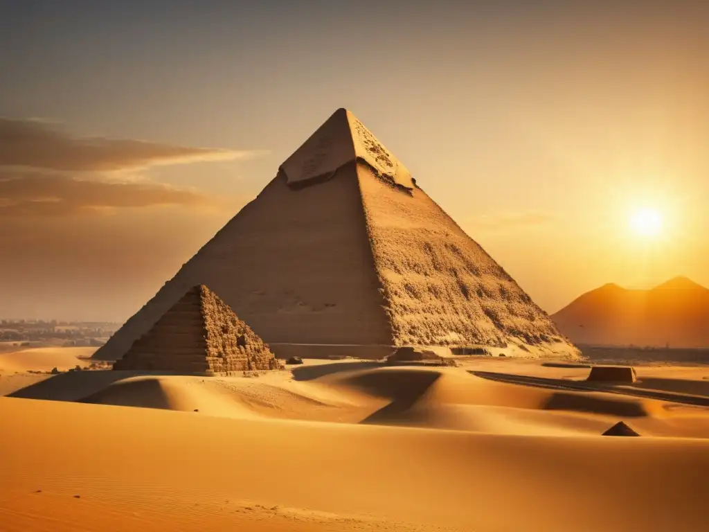 La majestuosidad de la Gran Pirámide de Giza se alza imponente en el desierto dorado de Egipto