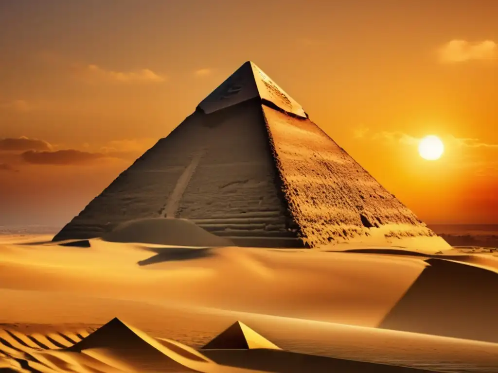 La majestuosidad de la Gran Pirámide de Giza se eleva contra el atardecer dorado