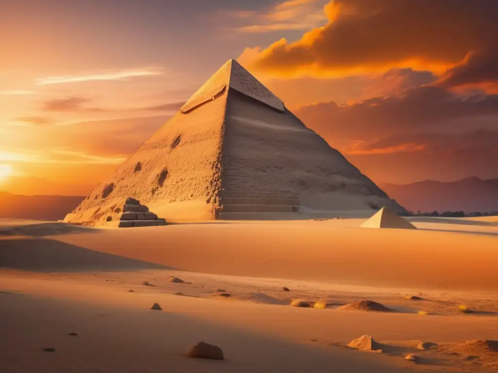La majestuosidad y misterio de la Gran Pirámide de Giza al atardecer