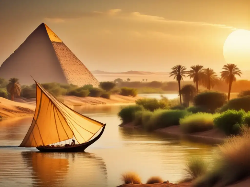 La majestuosidad del Nilo en el árido paisaje egipcio, resplandeciendo bajo el sol dorado