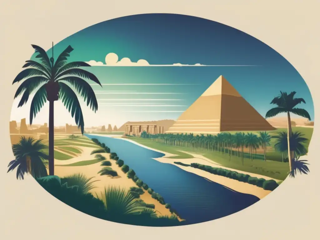 Descubre la majestuosidad del Nilo en la arquitectura egipcia, un paisaje antiguo lleno de vida y color