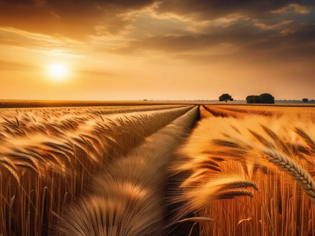 La majestuosidad del Nilo y la importancia de los granos en Egipto se reflejan en esta imagen vintage de un vasto campo de trigo dorado bajo el cálido sol