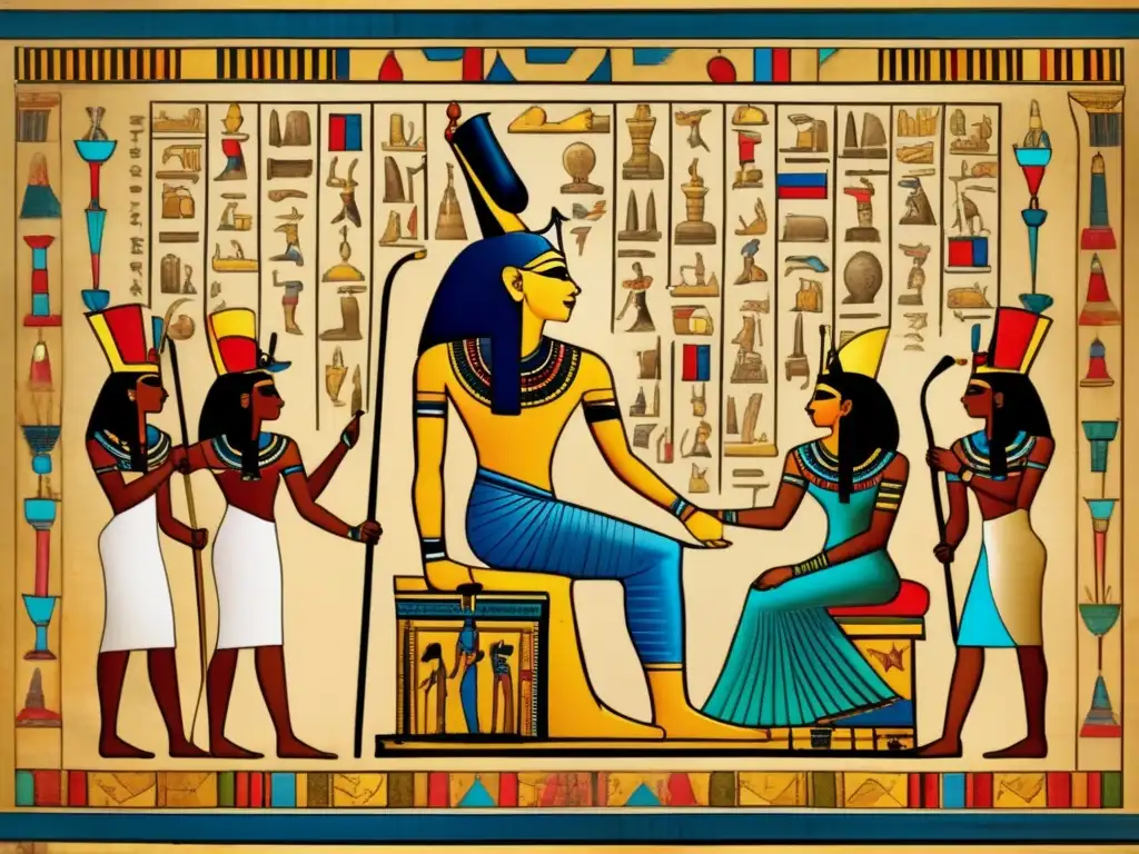 La majestuosidad de Tutankamón rodeado de emisarios de antiguas civilizaciones, simbolizando las relaciones internacionales de su reinado