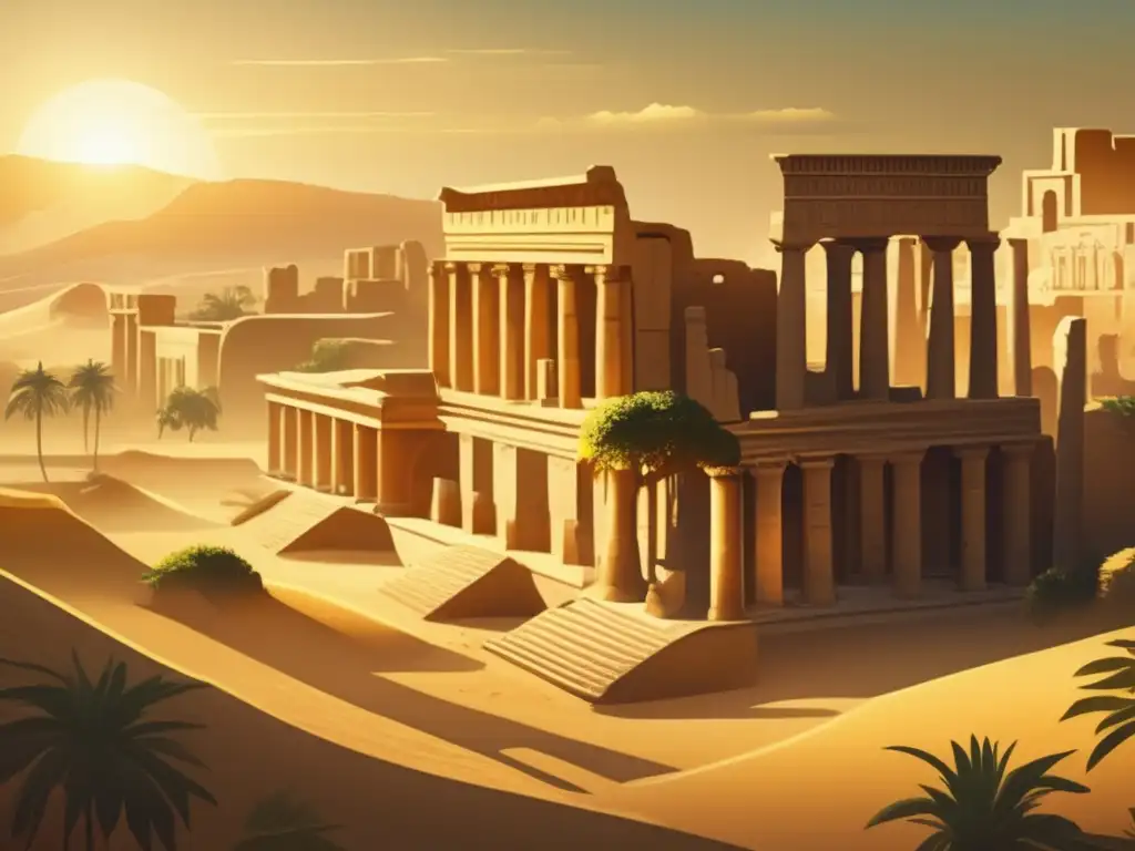 La majestuosidad de las ruinas de la antigua ciudad de Akhetatón, bañadas en cálida luz dorada
