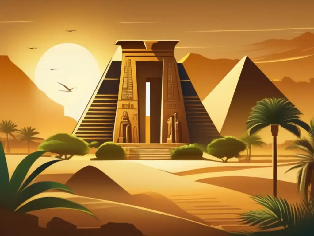 La majestuosidad de un templo egipcio en medio de exuberante vegetación nubia, testamento de la influencia nubia en la dinastía XXV