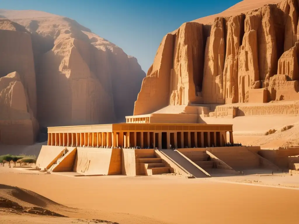 La majestuosidad del Templo de la Reina Hatshepsut, bañado en cálida luz dorada