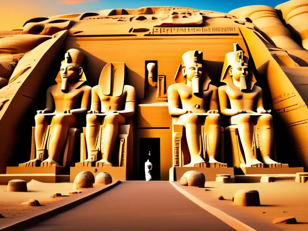 La majestuosidad de los templos de Abu Simbel, con las estatuas colosales de Ramsés II, gran guerrero de la XIX Dinastía