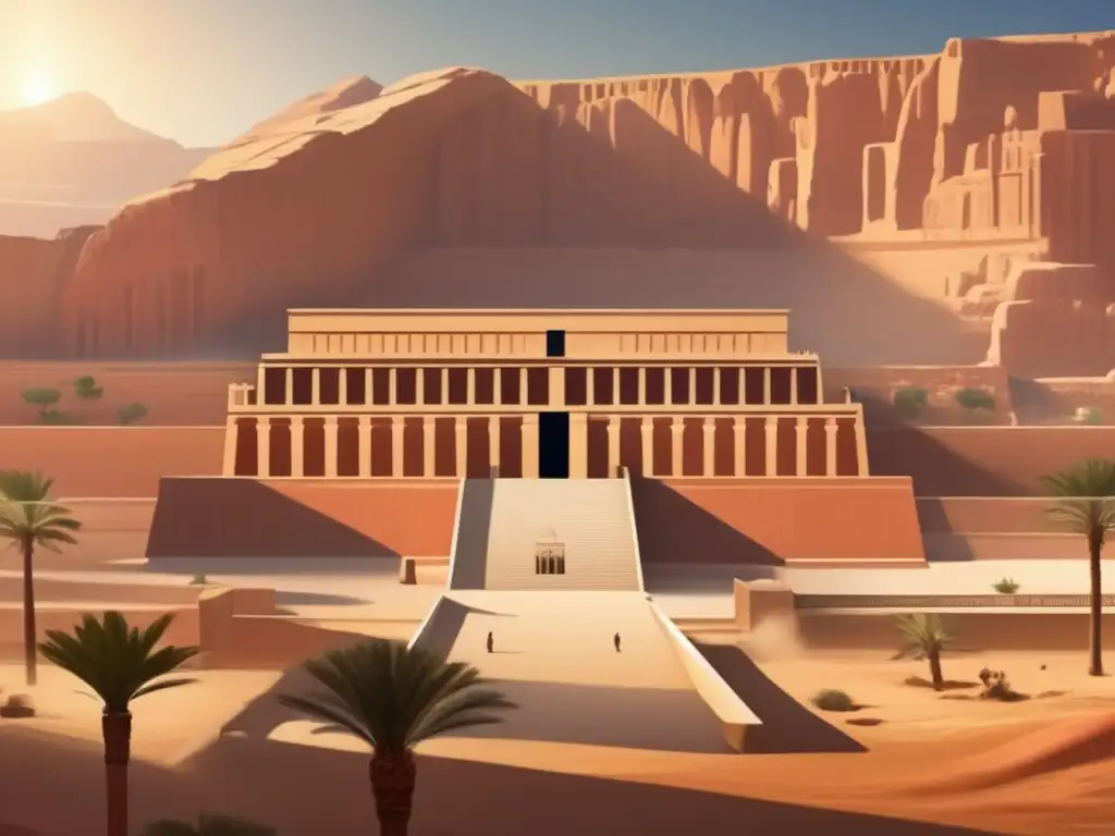 Ilustración vintage del majestuoso Complejo Funerario de la Reina Hatshepsut en Deir elBahari