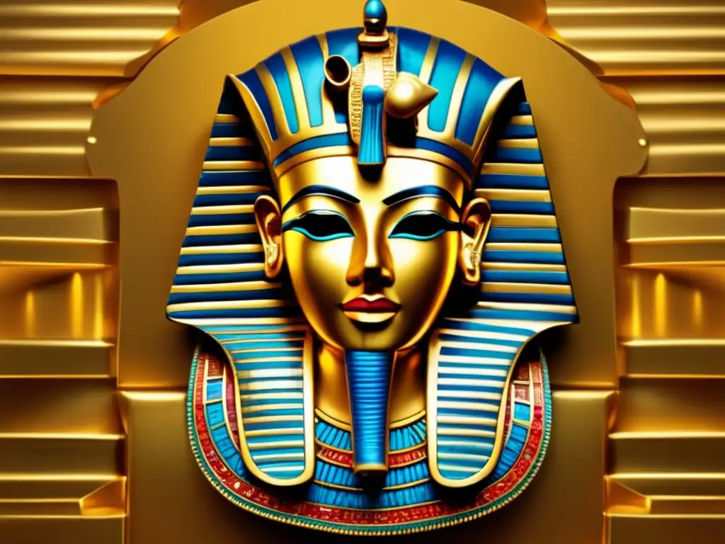 Majestuoso y enigmático retrato del icónico máscara dorada de Tutankamón, capturando su riqueza y misterio