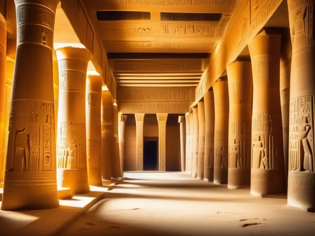 El majestuoso interior del Templo de Seti I en Abydos, Egipto