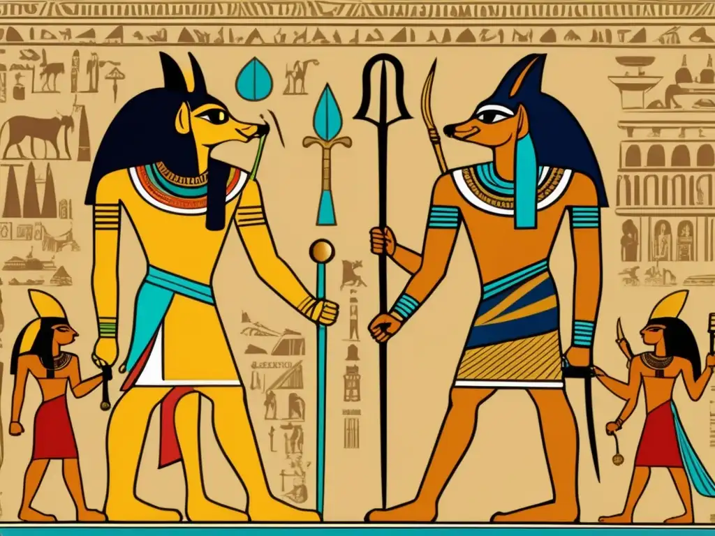 Un majestuoso juicio en la mitología egipcia: Osiris en su trono dorado, Anubis asistiendo, la importancia de la muerte y el Más Allá