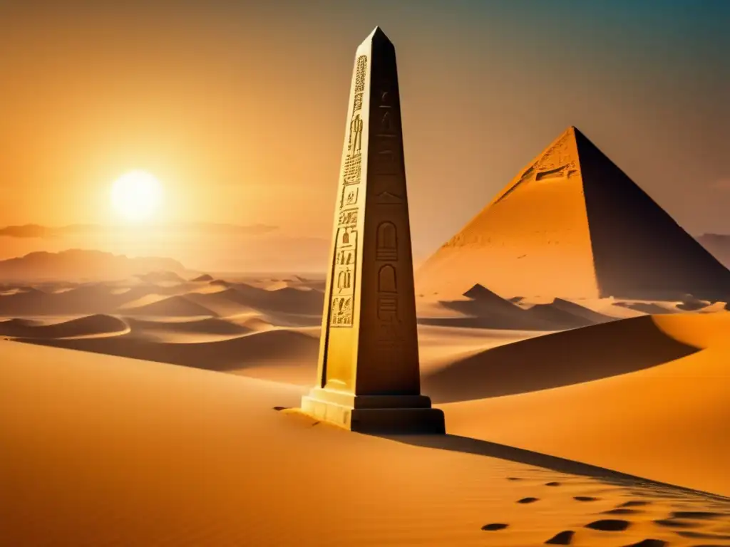 Majestuoso obelisco egipcio en las dunas doradas