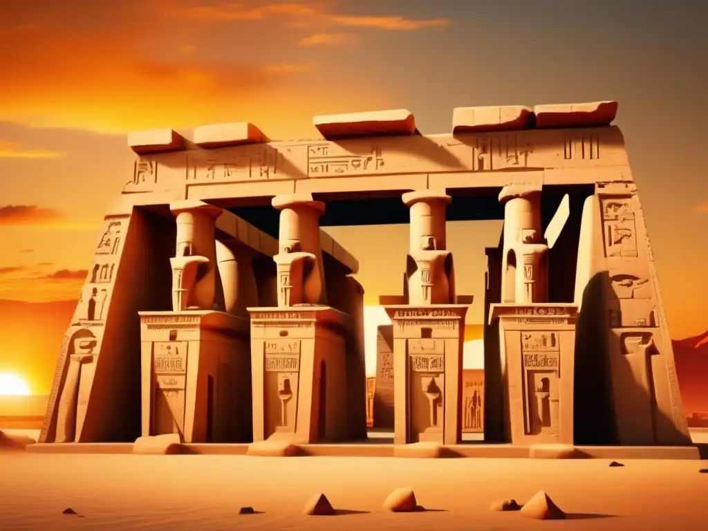 El majestuoso Rameseum, el testamento de piedra del gran Ramsés II, iluminado por el cálido atardecer
