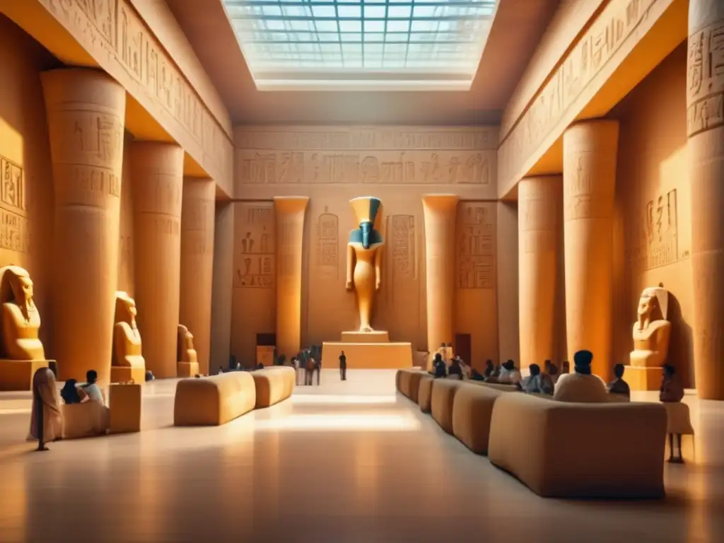 Un majestuoso salón lleno de jeroglíficos y murales vibrantes