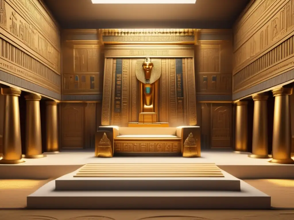 Un majestuoso salón del trono en el Antiguo Egipto, con influencia política y liderazgo