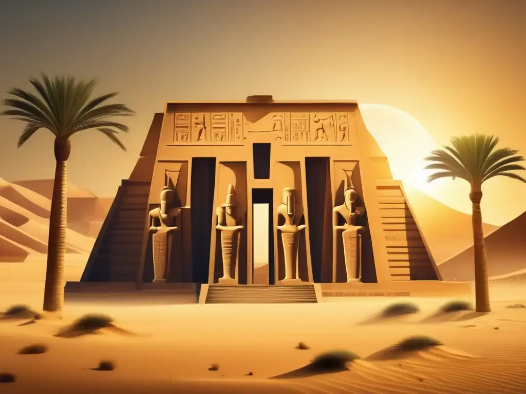 El majestuoso Templo de Seti I en Abydos, Egipto, resplandece en la cálida luz dorada