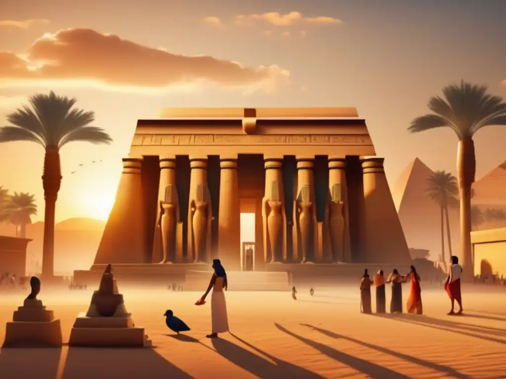 Majestuoso templo egipcio del panteón y creencias religiosas