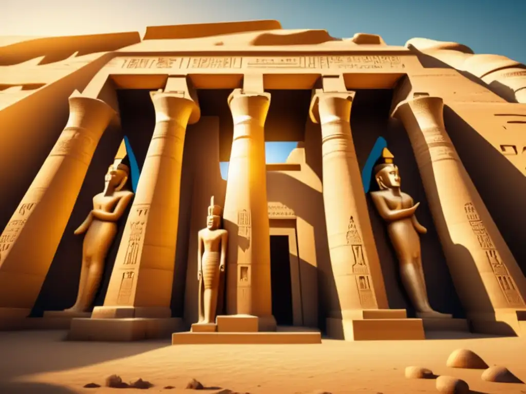 El majestuoso Templo de Ramsés II emerge en esta imagen ultradetallada en tonos vintage