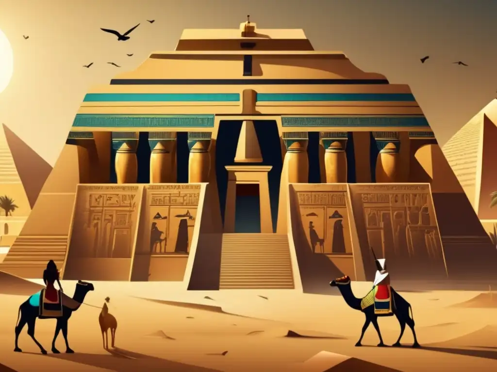 El majestuoso templo del Panteón Egipcio y creencias religiosas se alza en el antiguo Egipto