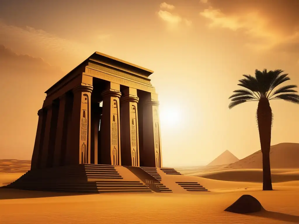 El majestuoso Templo de Ptah en Menfis, reflejo de la antigua metalurgia en el antiguo Egipto, se alza imponente en un desierto dorado