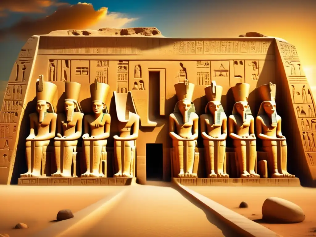 El majestuoso Templo de Seti I en Abydos emerge en una vibrante imagen vintage, capturando su grandeza y significado histórico