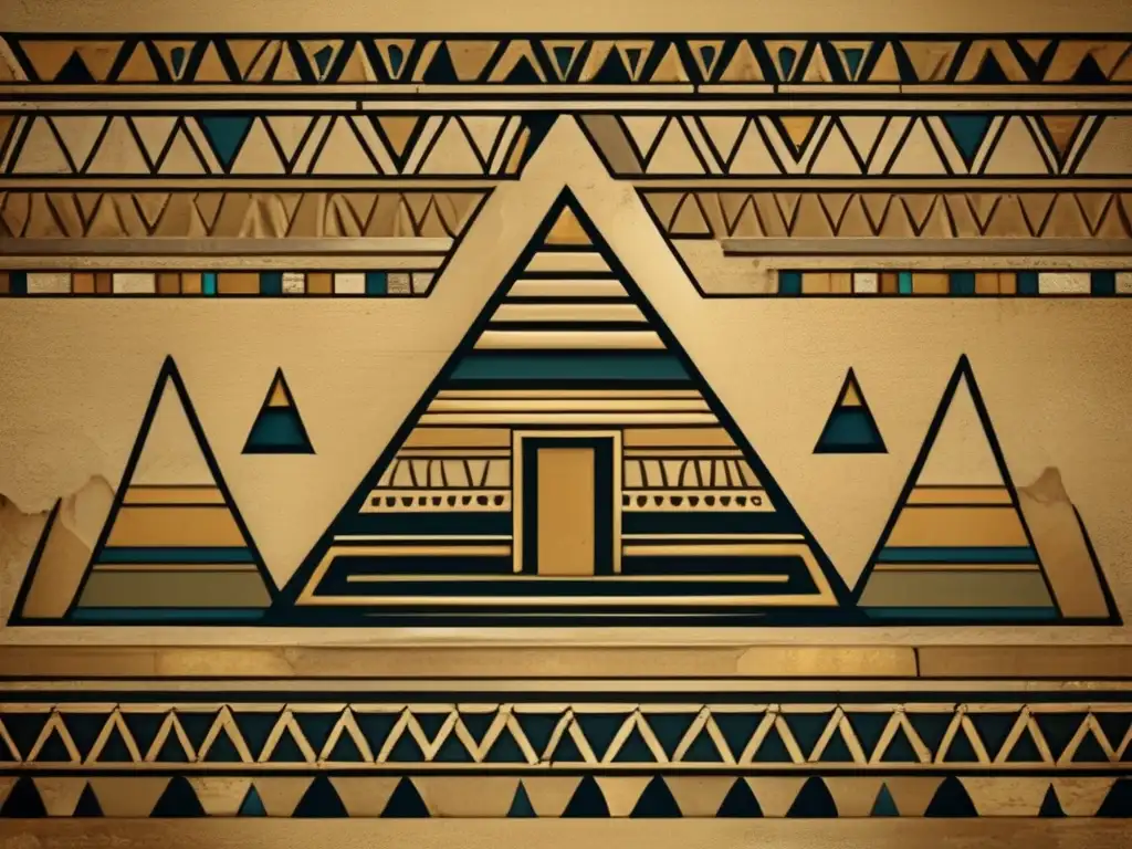 Majestuosos motivos artísticos egipcios de geometría abstracción tallados en piedra, evocan la armonía y la historia del antiguo Egipto
