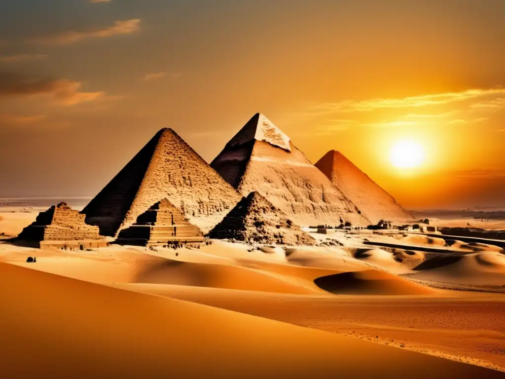 Los majestuosos Pirámides de Giza se alzan imponentes sobre el desierto dorado