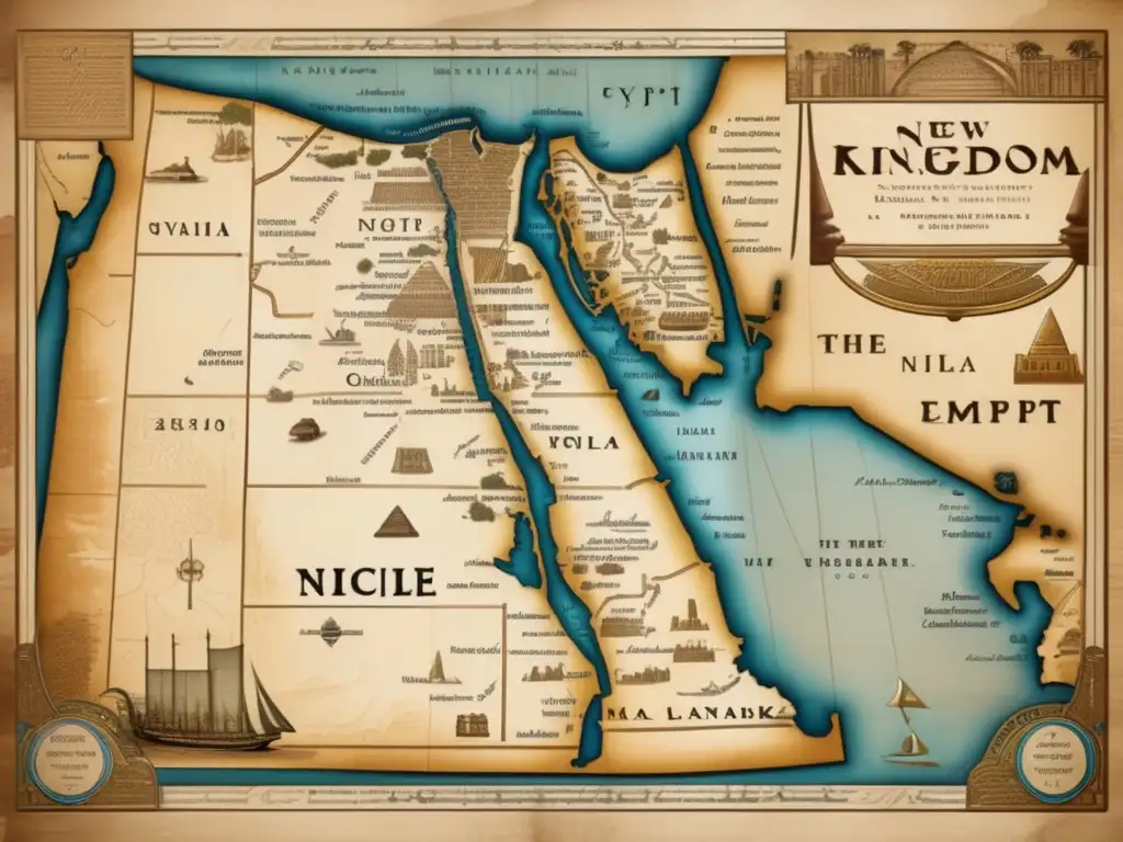 Un mapa antiguo detallado del antiguo Egipto, mostrando las fronteras del Nuevo Reino
