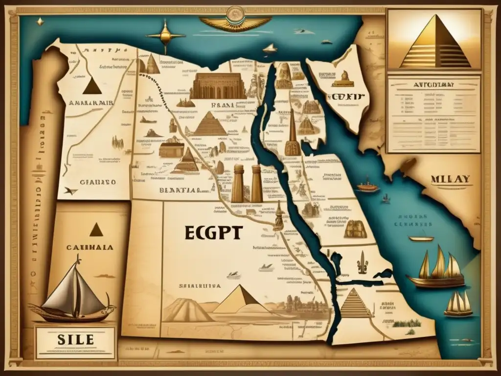 Mapa antiguo detallado de Egipto, estrategias militares de los generales destacados en la historia militar egipcia