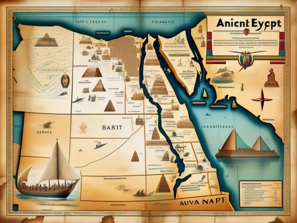 Mapa antiguo de Egipto con detalles militares