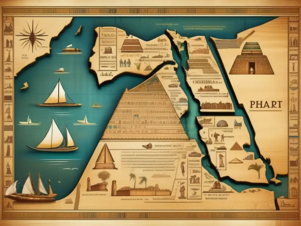 Mapa antiguo de Egipto faraónico con detalles intrincados y estética vintage