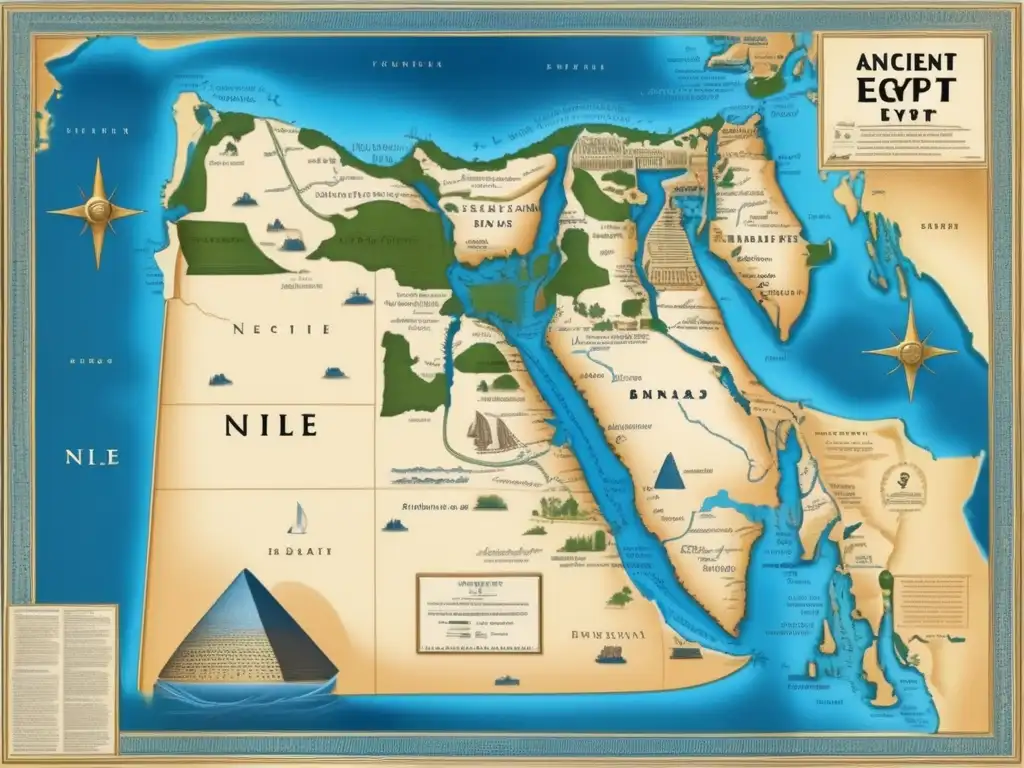Mapa antiguo de Egipto con el Nilo destacado en azul