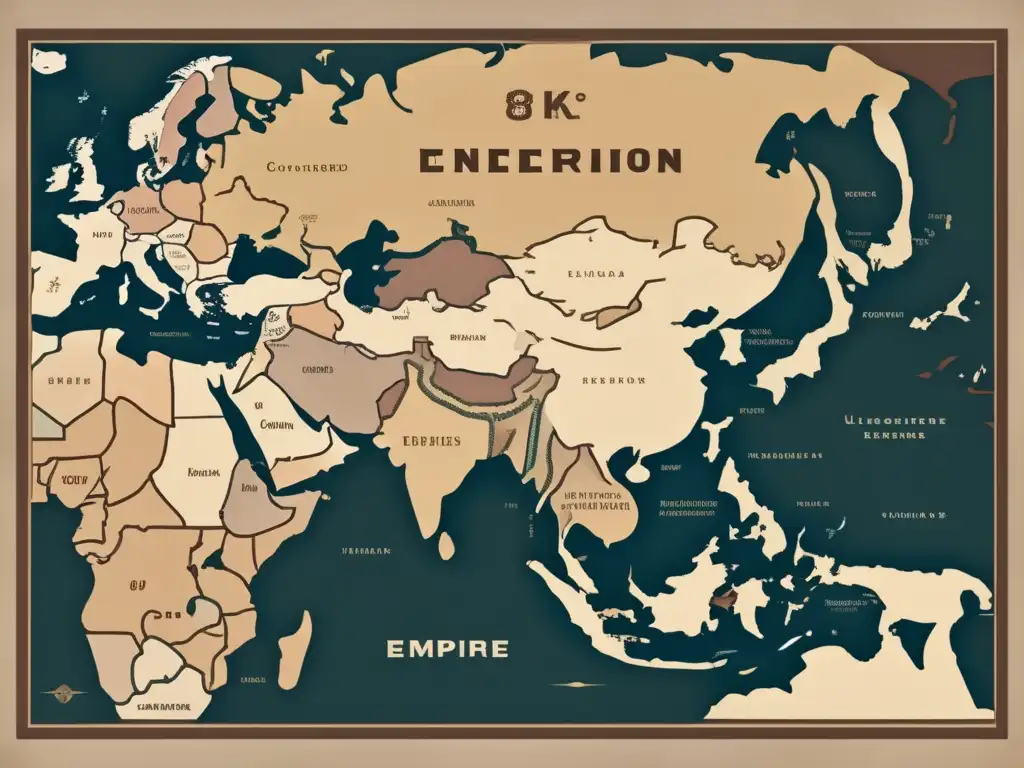 Mapa detallado del Imperio Medio con sus conquistas y colonias en tonos terrosos y estilo vintage