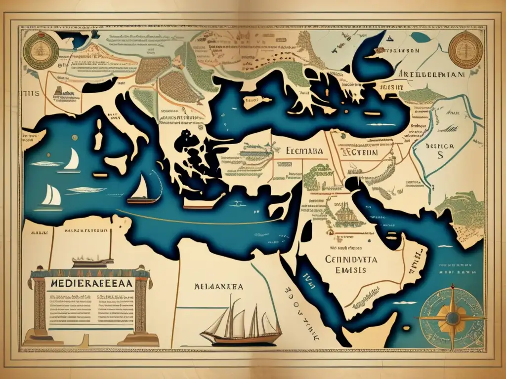 Mapa detallado del Mediterráneo antiguo, muestra alianzas y conflictos entre Egipto y otros imperios