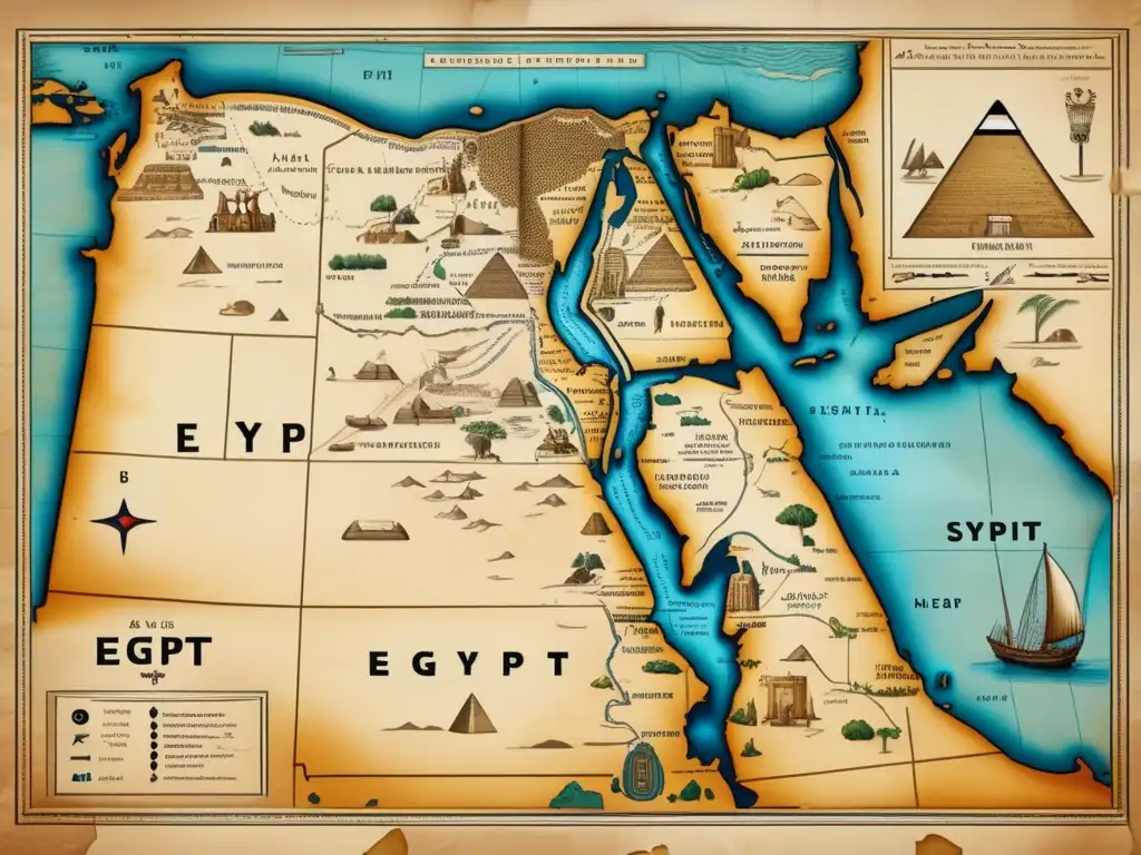 Mapa sepia detallado en 8k del Periodo Tardío de Egipto con batallas significativas marcadas, evocando autenticidad y nostalgia