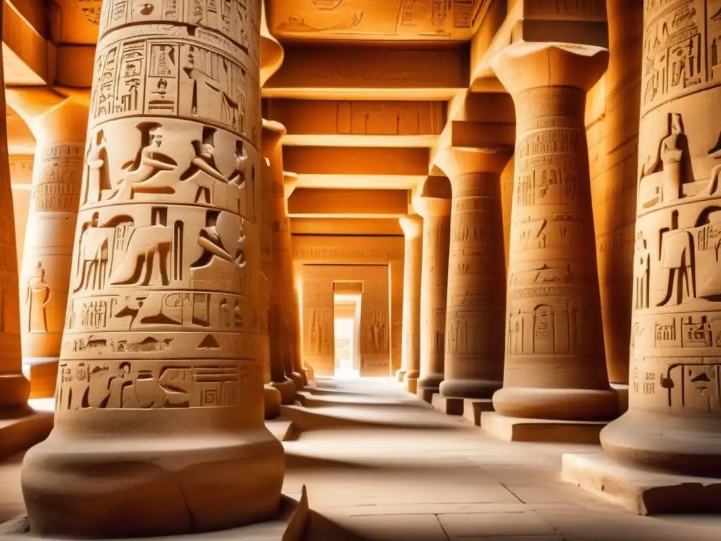 Maravillosa imagen del interior del Templo de Karnak, con su grandiosidad e intricados motivos religiosos y mitológicos