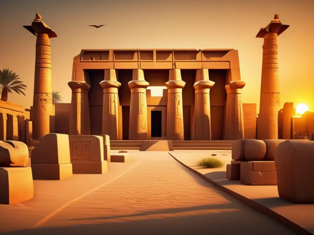 Maravilloso atardecer en el Templo de Karnak, con sus columnas de piedra y muros cubiertos de jeroglíficos