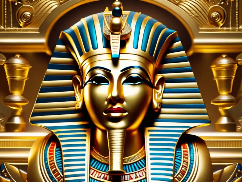 La máscara dorada de Tutankamón: un misterio maldito de la XVIII Dinastía que brilla con detalles intrincados y artesanía delicada