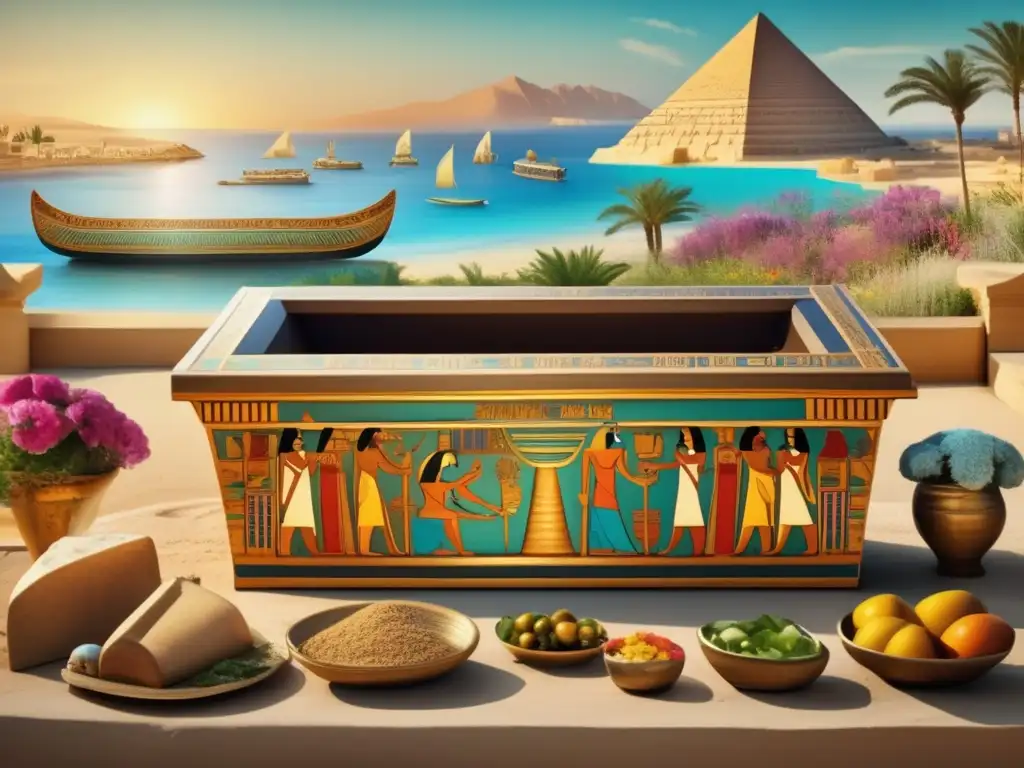 Ancient Egyptian and Mediterranean funerary practices come to life in this vintage-style image