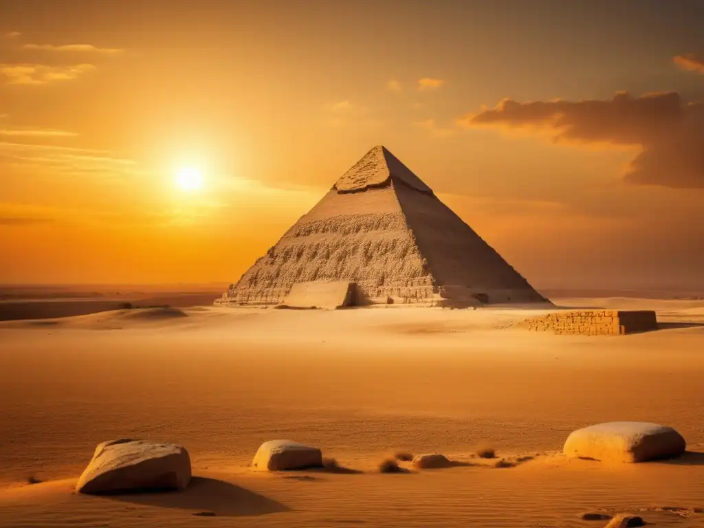 Mensaje pirámide Unas civilización egipcia: La majestuosa pirámide de Unas se alza imponente contra el horizonte