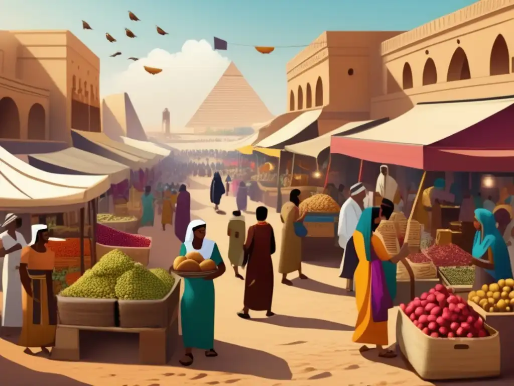 Un mercado antiguo en Egipto rebosante de vida, colores y sabores