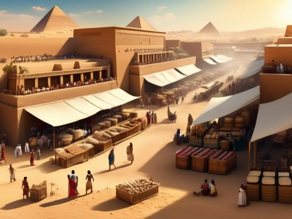 Un mercado bullicioso en el antiguo Egipto resalta el Comercio de escritura en el Egipto Antiguo