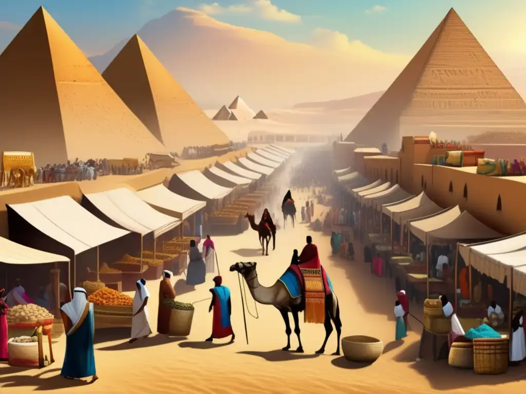 Un mercado bullicioso en el antiguo Egipto durante el Imperio Antiguo