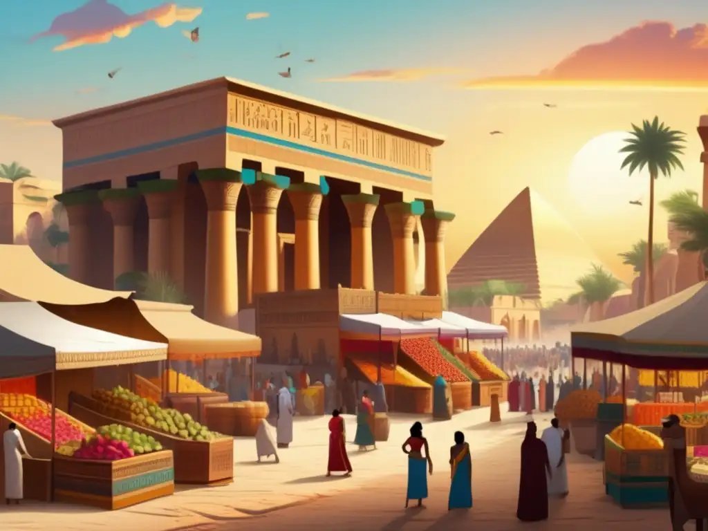 Un mercado bullicioso en el antiguo Egipto muestra la influencia gastronómica mediterránea
