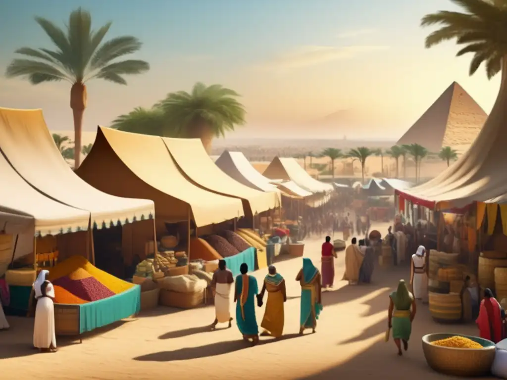 Un mercado bullicioso en el antiguo Egipto durante el Primer Periodo Intermedio