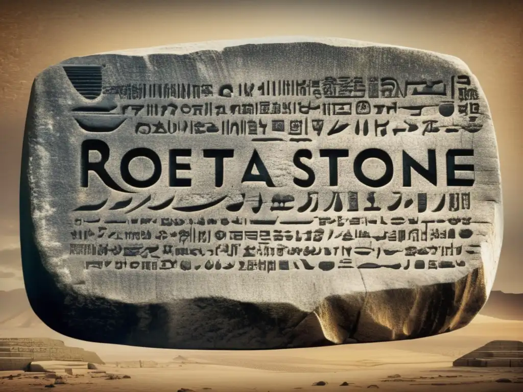 Misterio del antiguo Egipto en la Piedra Rosetta: Detalles intrincados y textura desgastada en esta icónica reliquia