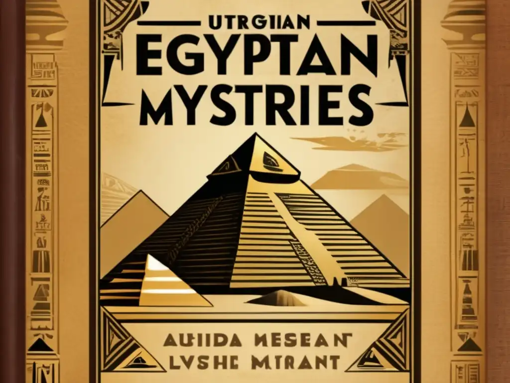 Misterios egipcios desvelados en una antigua portada de libro, con una pirámide ilustrada y símbolos misteriosos
