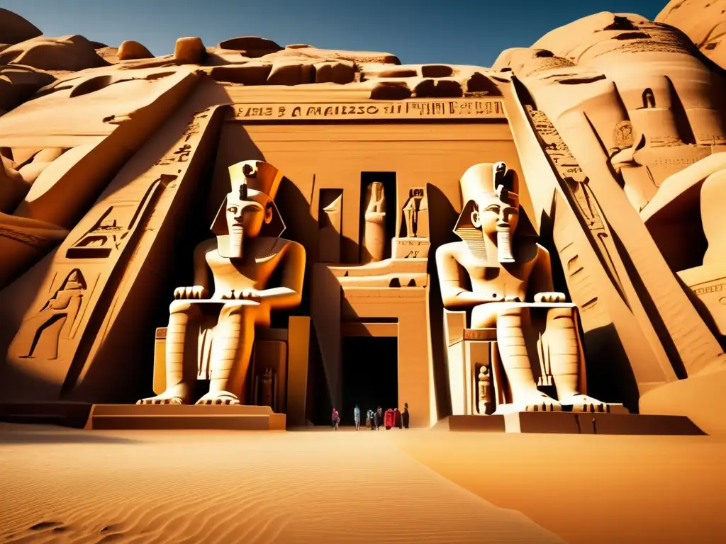 Misterios del Templo de Ramsés II en Abu Simbel emergen en una imagen vintage de 8k